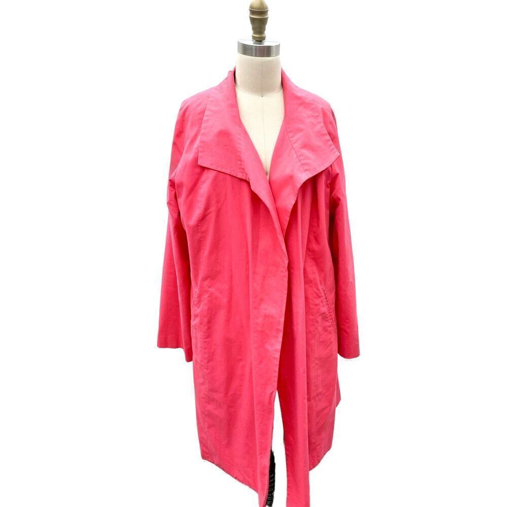 Eileen Fisher L Duster Coat Pink Open Front Cotton Rain Swing Coat 100% Cotton
